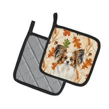 Load image into Gallery viewer, White with Sable Papillon Heirloom Fall Pair of Pot Holders