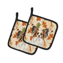 Load image into Gallery viewer, White with Sable Papillon Heirloom Fall Pair of Pot Holders