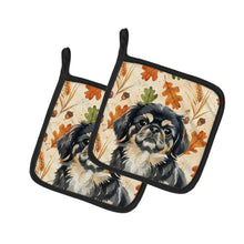 Load image into Gallery viewer, Black and Tan Pekingese Heirloom Fall Pair of Pot Holders