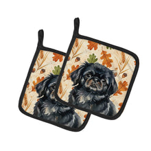 Load image into Gallery viewer, Black Pekingese Heirloom Fall Pair of Pot Holders