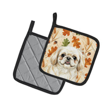 Load image into Gallery viewer, Cream Pekingese Heirloom Fall Pair of Pot Holders