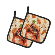Load image into Gallery viewer, Red Pekingese Heirloom Fall Pair of Pot Holders
