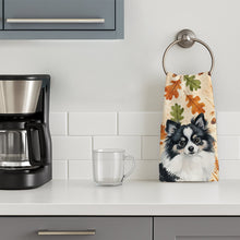 Load image into Gallery viewer, Black and White Pomeranian Heirloom Fall Kitchen Towel