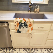 Load image into Gallery viewer, Black and White Pomeranian Heirloom Fall Kitchen Towel