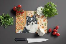 Load image into Gallery viewer, Black and White Pomeranian Heirloom Fall Glass Cutting Board