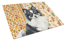 Load image into Gallery viewer, Black and White Pomeranian Heirloom Fall Glass Cutting Board