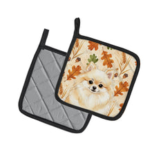 Load image into Gallery viewer, Cream Pomeranian Heirloom Fall Pair of Pot Holders