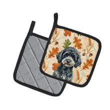Load image into Gallery viewer, Miniature Black Poodle Heirloom Fall Pair of Pot Holders