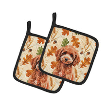 Load image into Gallery viewer, Miniature Red Poodle Heirloom Fall Pair of Pot Holders