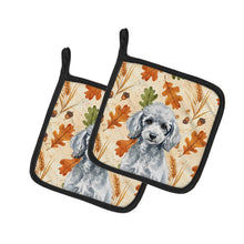 Load image into Gallery viewer, Miniature Silver Poodle Heirloom Fall Pair of Pot Holders