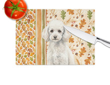 Load image into Gallery viewer, Miniature White Poodle Heirloom Fall Glass Cutting Board