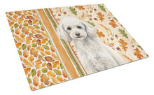 Load image into Gallery viewer, Miniature White Poodle Heirloom Fall Glass Cutting Board