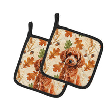 Load image into Gallery viewer, Toy Red Poodle Heirloom Fall Pair of Pot Holders