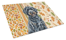 Load image into Gallery viewer, Black Portuguese Water Dog Heirloom Fall Glass Cutting Board