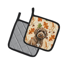 Load image into Gallery viewer, Brown Portuguese Water Dog Heirloom Fall Pair of Pot Holders