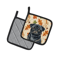 Load image into Gallery viewer, Black Pug Heirloom Fall Pair of Pot Holders