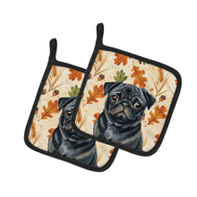 Load image into Gallery viewer, Black Pug Heirloom Fall Pair of Pot Holders