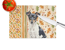 Load image into Gallery viewer, Black and White Rat Terrier Heirloom Fall Glass Cutting Board