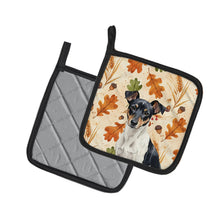 Load image into Gallery viewer, Black and White Rat Terrier Heirloom Fall Pair of Pot Holders