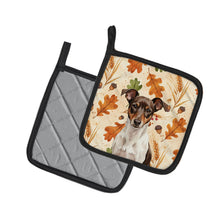 Load image into Gallery viewer, Chocolate and White Rat Terrier Heirloom Fall Pair of Pot Holders