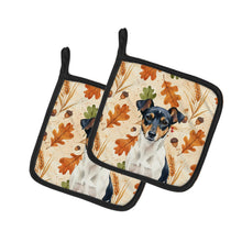 Load image into Gallery viewer, Tricolor Rat Terrier Heirloom Fall Pair of Pot Holders