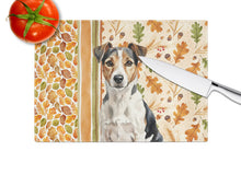 Load image into Gallery viewer, Tricolor Russell Terrier Heirloom Fall Glass Cutting Board