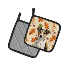 Load image into Gallery viewer, Tricolor Russell Terrier Heirloom Fall Pair of Pot Holders