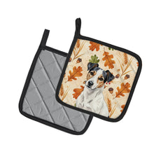 Load image into Gallery viewer, White with Black Markings Russell Terrier Heirloom Fall Pair of Pot Holders