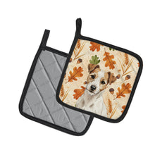 Load image into Gallery viewer, White with Tan Markings Russell Terrier Heirloom Fall Pair of Pot Holders