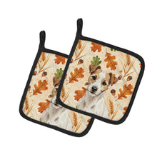 Load image into Gallery viewer, White with Tan Markings Russell Terrier Heirloom Fall Pair of Pot Holders