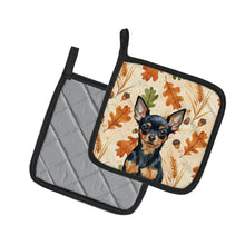 Load image into Gallery viewer, Black and Tan Russian Toy Heirloom Fall Pair of Pot Holders