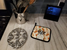 Load image into Gallery viewer, Brindle and White Saint Bernard Heirloom Fall Pair of Pot Holders