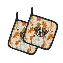 Load image into Gallery viewer, Brindle and White Saint Bernard Heirloom Fall Pair of Pot Holders