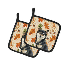 Load image into Gallery viewer, Black and Tan Shiba Inu Heirloom Fall Pair of Pot Holders