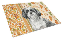 Load image into Gallery viewer, Black and White Shih Tzu Heirloom Fall Glass Cutting Board