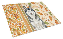 Load image into Gallery viewer, Siberian Husky Heirloom Fall Glass Cutting Board