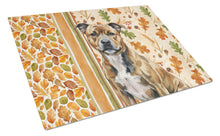 Load image into Gallery viewer, Brindle Staffordshire Bull Terrier Heirloom Fall Glass Cutting Board