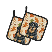 Load image into Gallery viewer, Black and Tan Tibetan Mastiff Heirloom Fall Pair of Pot Holders