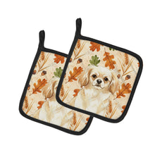 Load image into Gallery viewer, Cream Tibetan Spaniel Heirloom Fall Pair of Pot Holders
