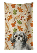 Load image into Gallery viewer, Grey and White Tibetan Spaniel Heirloom Fall Kitchen Towel