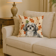 Load image into Gallery viewer, Grey and White Tibetan Spaniel Heirloom Fall Throw Pillow