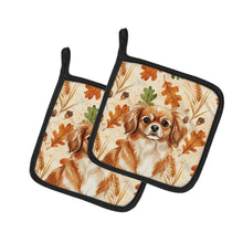 Load image into Gallery viewer, Red Tibetan Spaniel Heirloom Fall Pair of Pot Holders
