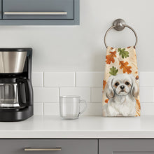 Load image into Gallery viewer, White Tibetan Spaniel Heirloom Fall Kitchen Towel