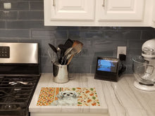 Load image into Gallery viewer, White Tibetan Spaniel Heirloom Fall Glass Cutting Board