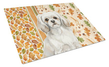 Load image into Gallery viewer, White Tibetan Spaniel Heirloom Fall Glass Cutting Board