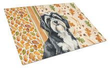 Load image into Gallery viewer, Black and White Tibetan Terrier Heirloom Fall Glass Cutting Board