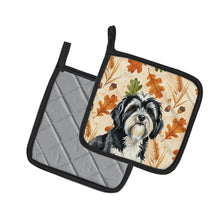Load image into Gallery viewer, Black and White Tibetan Terrier Heirloom Fall Pair of Pot Holders