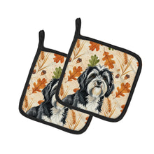 Load image into Gallery viewer, Black and White Tibetan Terrier Heirloom Fall Pair of Pot Holders