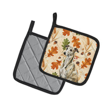 Load image into Gallery viewer, Brindle Whippet Heirloom Fall Pair of Pot Holders