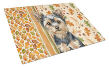 Load image into Gallery viewer, Black and Tan Yorkshire Terrier Heirloom Fall Glass Cutting Board